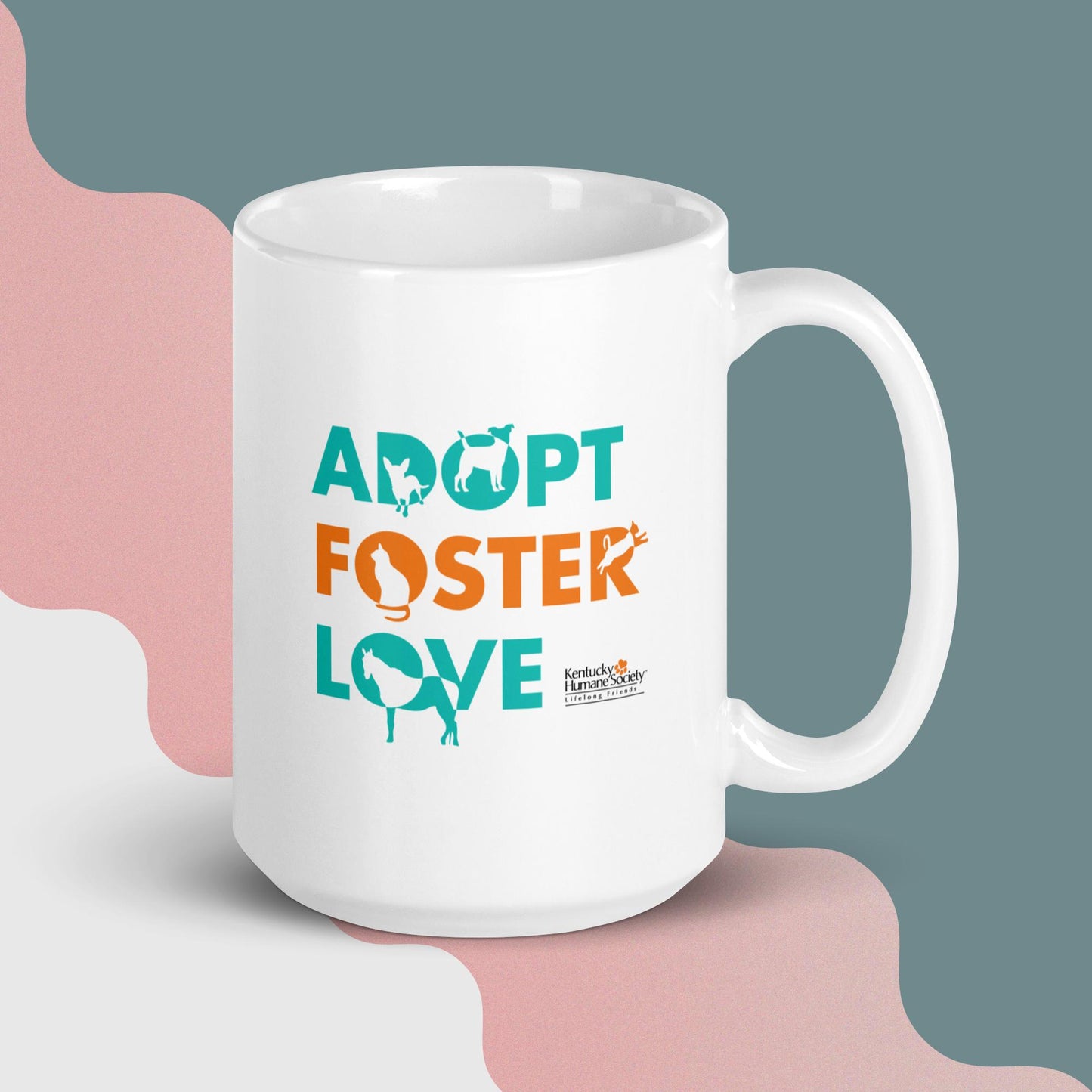 Adopt, Foster, Love White glossy mug
