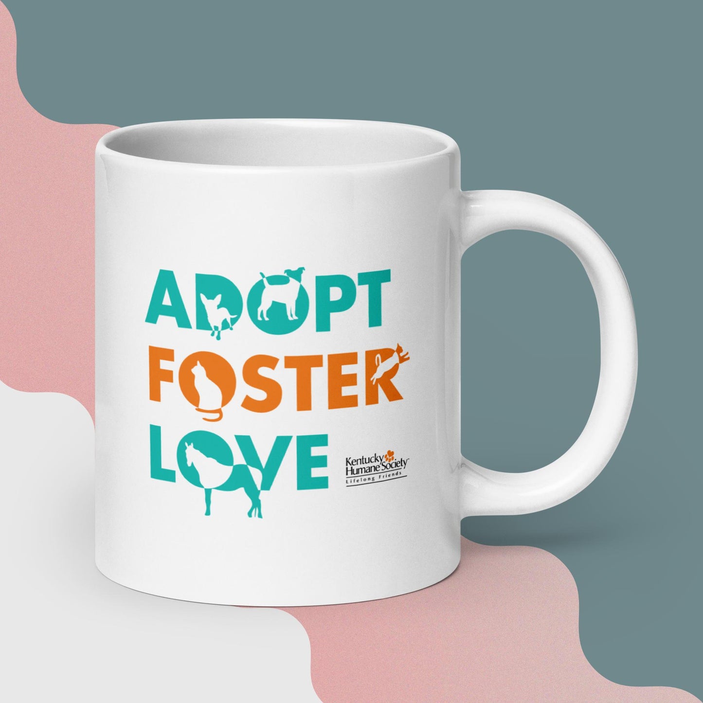 Adopt, Foster, Love White glossy mug